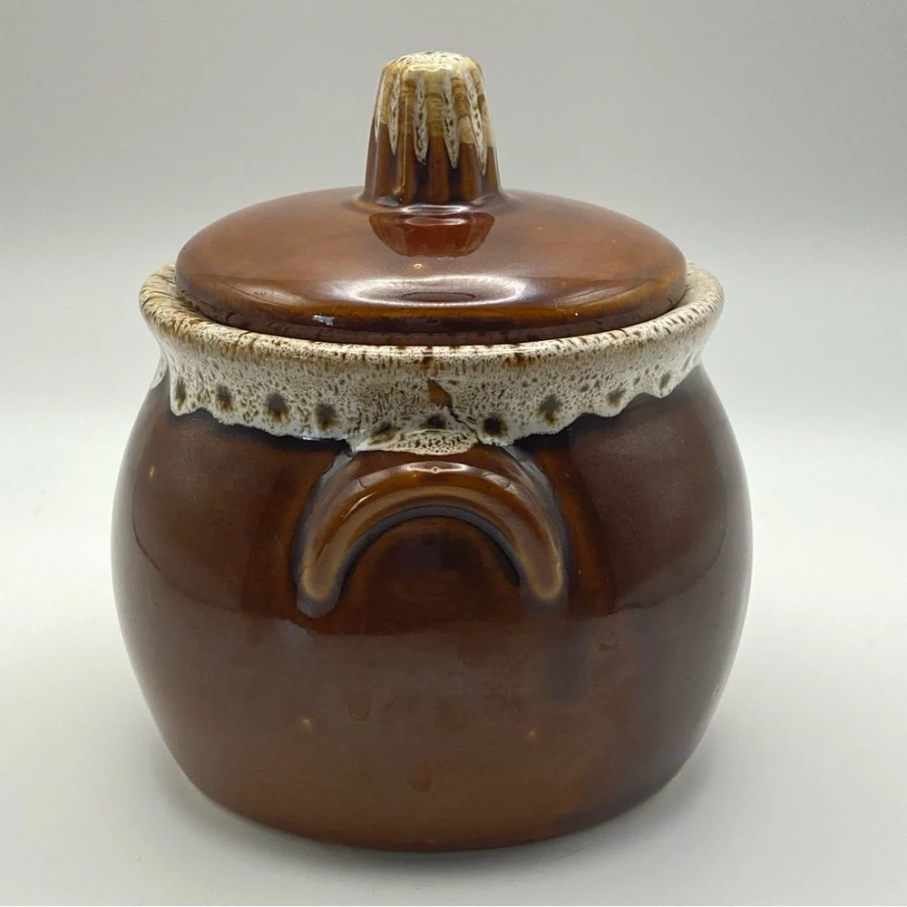 Vintage Hull Brown Drip Ceramic Single Bean Pot or Sugar Bowl w/ Lid Ovenproof